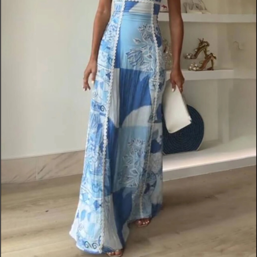 Blue Patchwork Maxi Skirt - Lightweight Summer St… - image 1